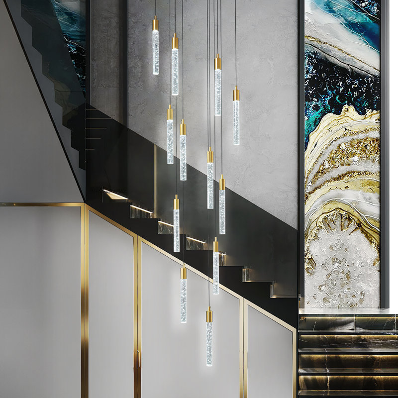 Grand luminaire suspendu moderne en cristal à lustre à intensité variable pour le hall d'entrée (12 lumières), Doré