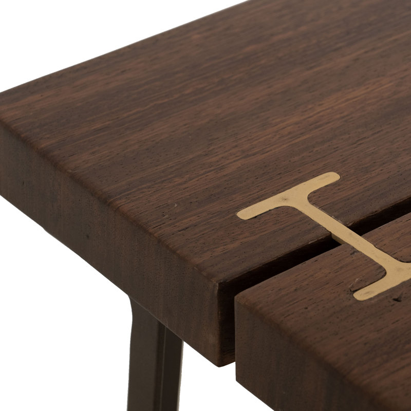 Table basse Ally XL, incrustations en métal doré, brun Parota , H 17,5 po x L 55 po x l 35,5 po