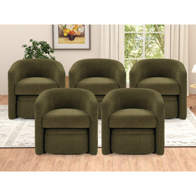 28" Wide Modern Soft Upholstered Accent Barrel Chair With Storable Ottoman