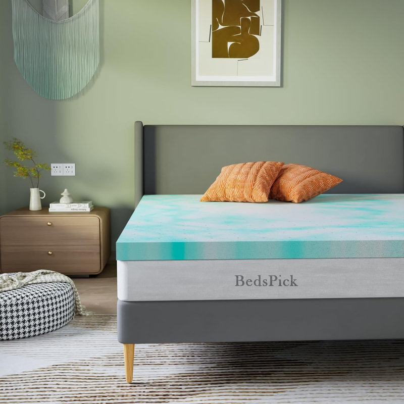 Surmatelas simple en mousse à mémoire de forme 3 po Merrillan Alwyn, Bleu, Double