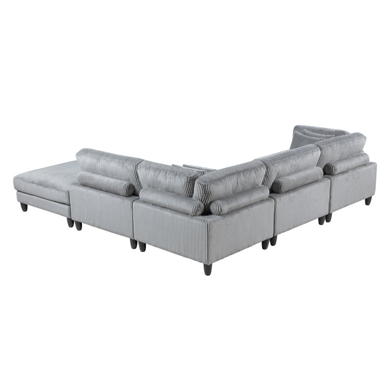 Ensemble modulaire 5 pièces 5 pièces Modular Velours côtelé gris 2X Fauteuils sans accoudoirs 2X Sièges d'angle 1X Repose-pieds Coussins Mobilier de salon