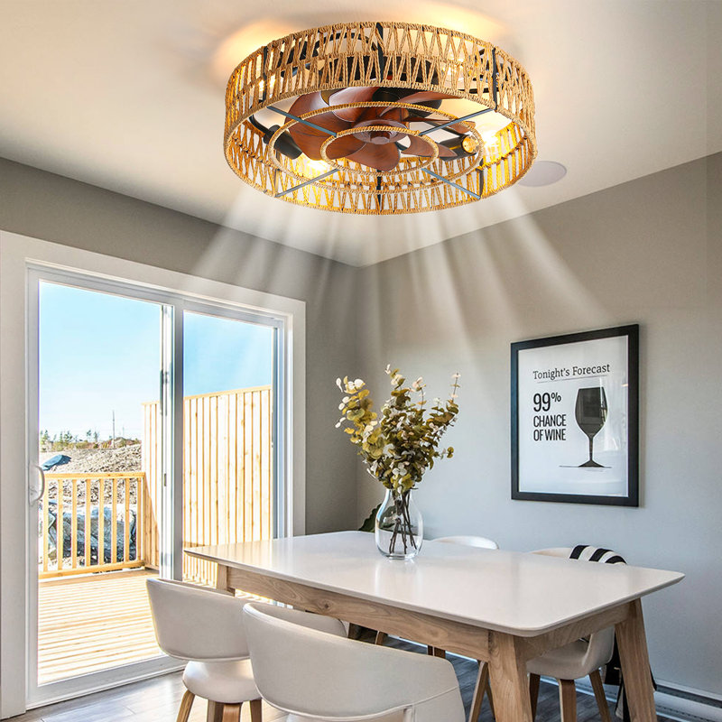 Keniesha 20" Boho Rattan Ceiling Fan Lights With Remote And App Control