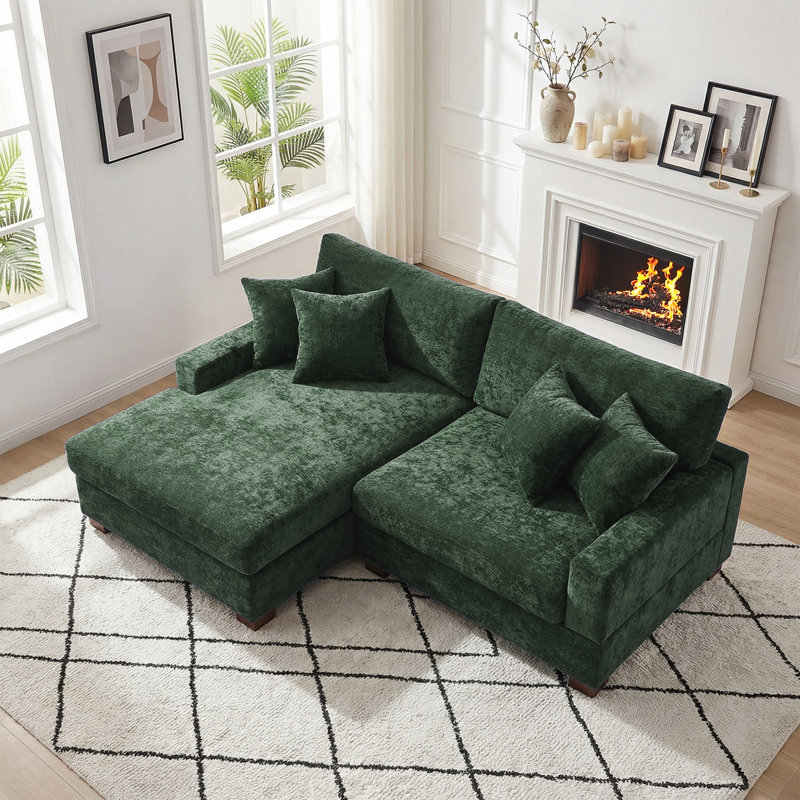 Canapé modulaire en chenille 2 pièces, Chenille verte, Face à la gauche