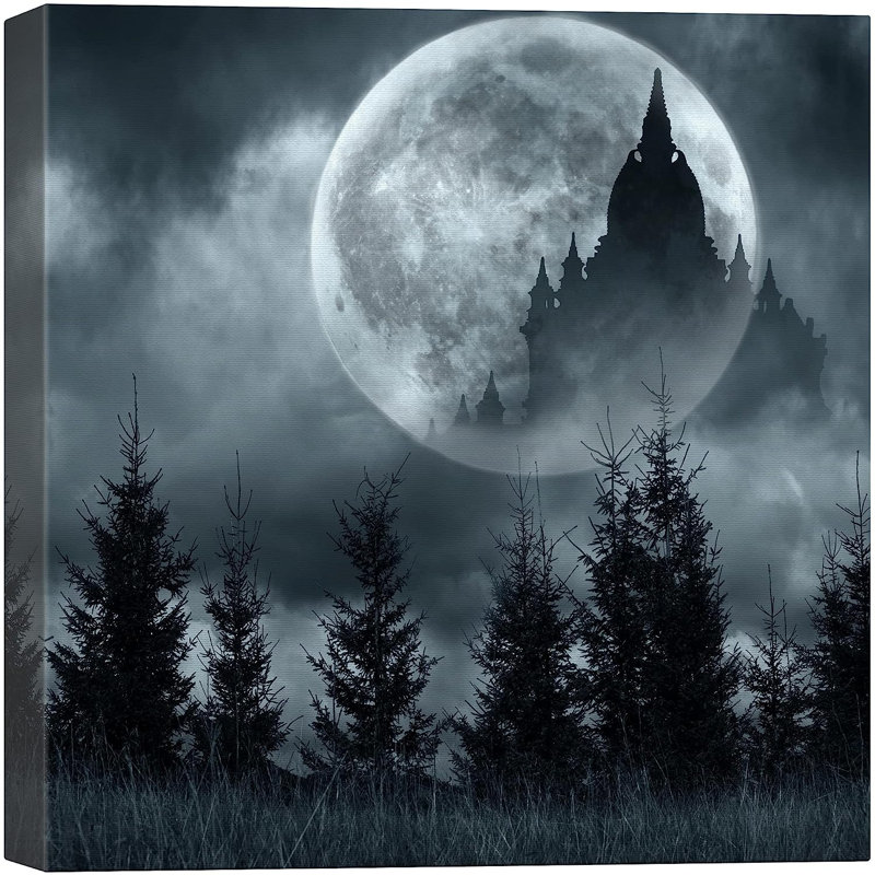 «Mystic Fantasy Duotone Full Moon Dark Forest Trees», reproduction sur toile, H 16 po x l 16 po x P 1,5 po