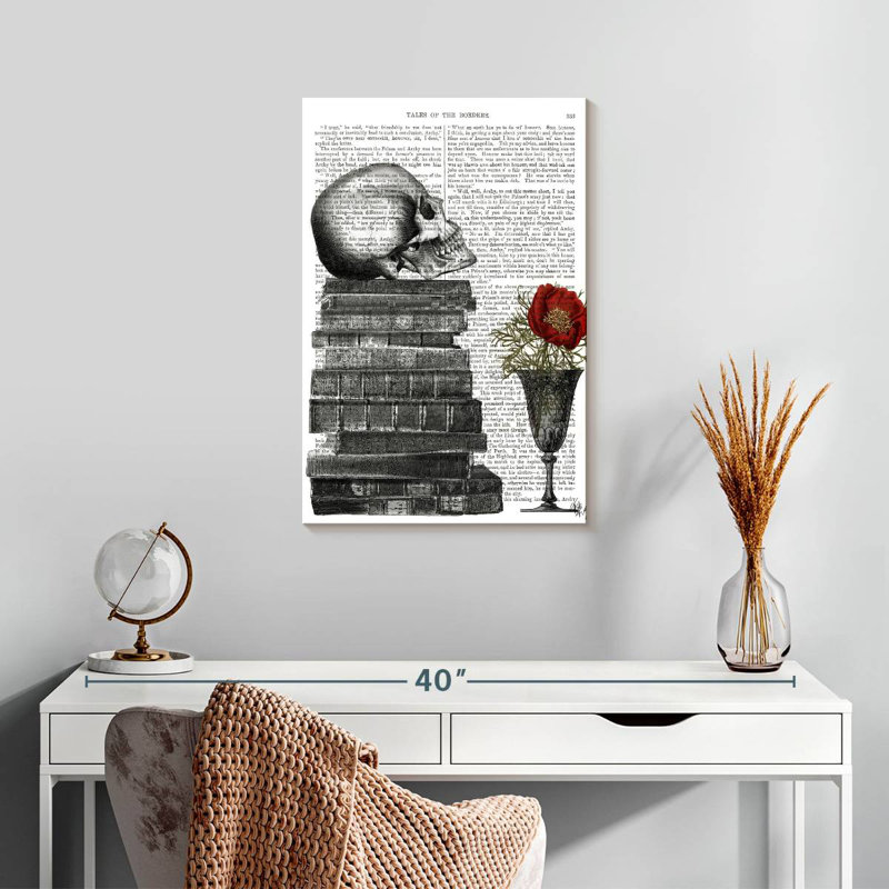 Crâne et livres Kerner, H 24 po x l 16 po