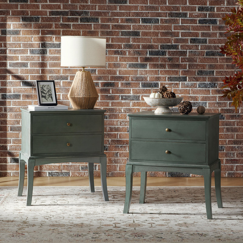 Table de chevet transitionnelle en bois massif H 28 po Einav, Blue