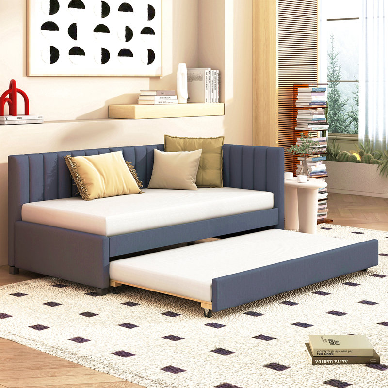 Lit de jour rembourré avec couchette simple pour canapé-lit, pas de sommier tapissier, tissu en lin (gris), Gris