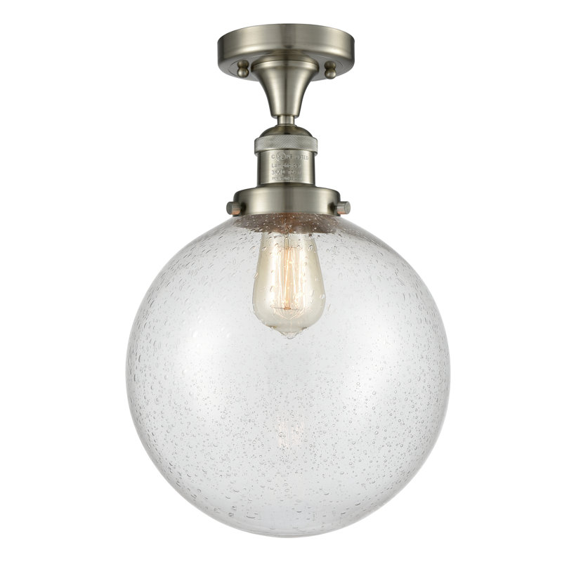 Clementina Glass Semi Flush Mount, 6 Watt Vinage LED Bulb, Seedy, Brushed Satin Nickel