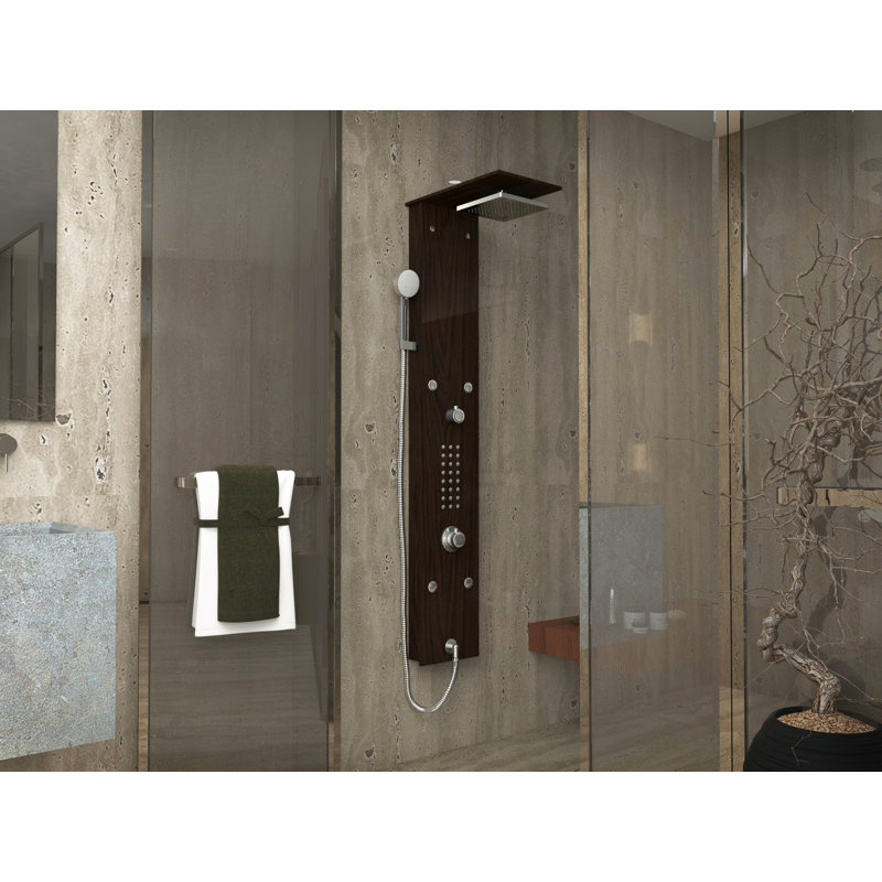 Mahogany and Chrome 61'' Adjustable Shower Panel with Body Jets