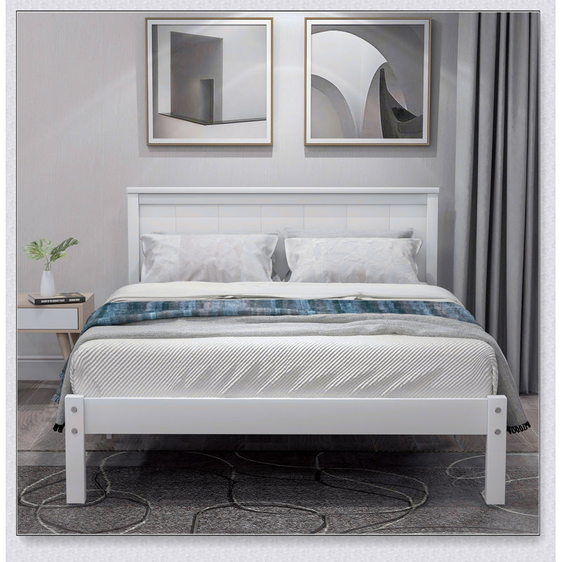 Platform Bed Frame With Headboard, Twin, White