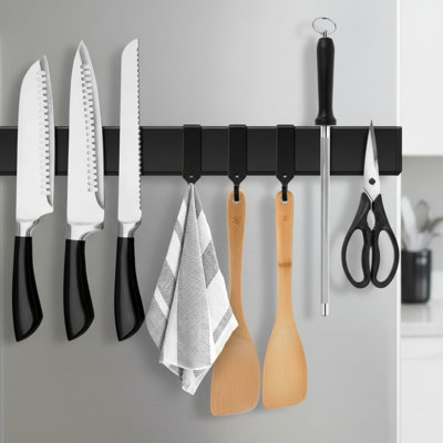 17" Double-Sided Stainless Steel Magnetic Knife Strip - Fridge/Wall Mount, Matte Black