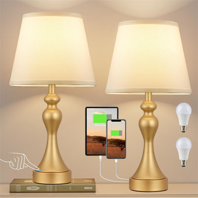 Dimmable Bedside Lamps Set Of 2, Bedside Lamps With USB A+C Ports, 3 Way Dimmable Table Lamps For Night Stands, Retro Touch Table Lamps(Bulbs Included)