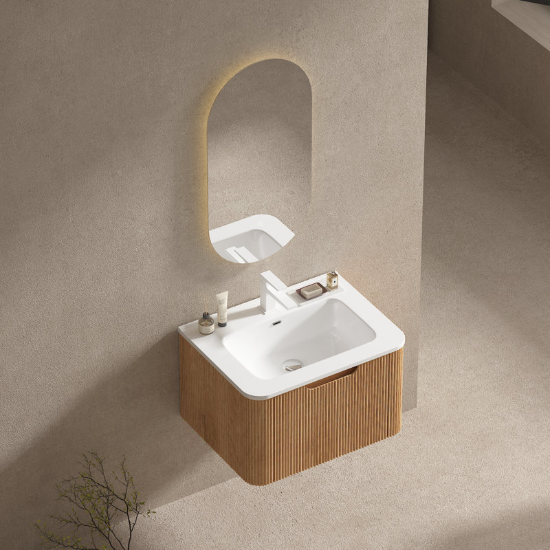 24" Floating Bathroom Vanity With Ceramic Sink Top Modern Wall Mounted Cabinet, 24"