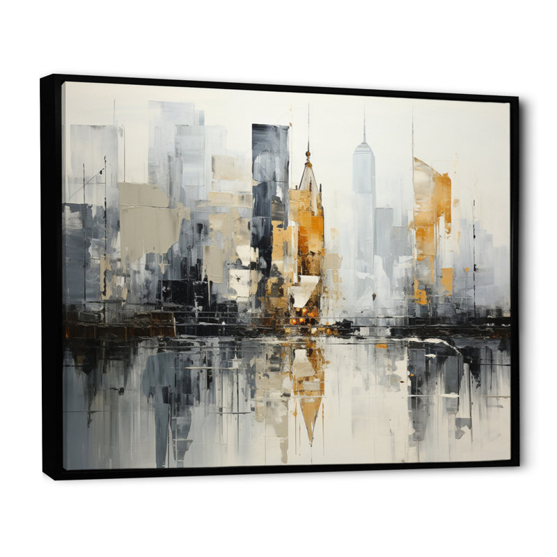 Art urbain sur toile, paysage urbain abstrait, art urbain abstrait IV, H 34 po x l 44 po x P 1,5 po, Cadre flottant noir