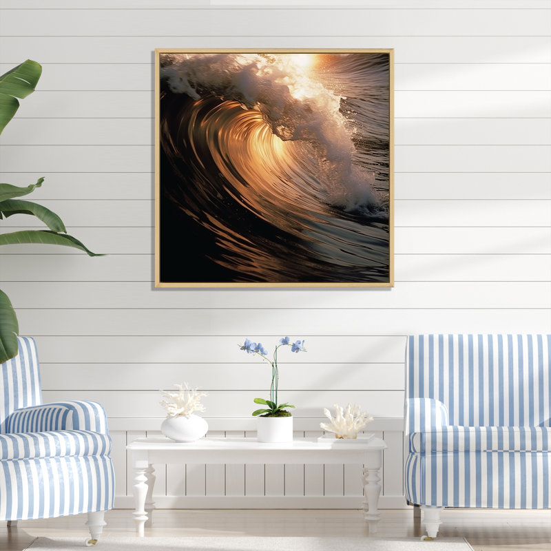 «Beach Wave Scenery», photo sur toile, Cadre flottant brun, H 36 po x l 36 po x P 1,5 po