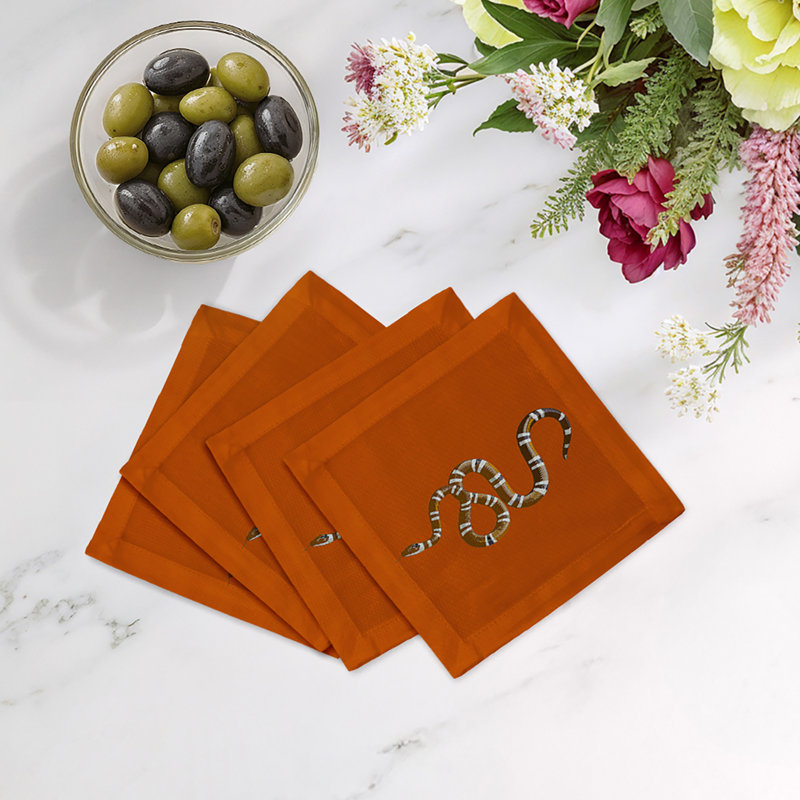 Serpent Cotton Sateen Cocktail Napkins, Burnt Orange