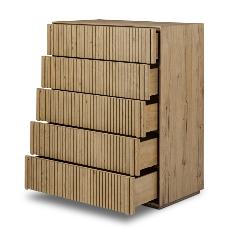 Leo 5 Drawer Dresser-Rustic Grey, Rustic Light Natural