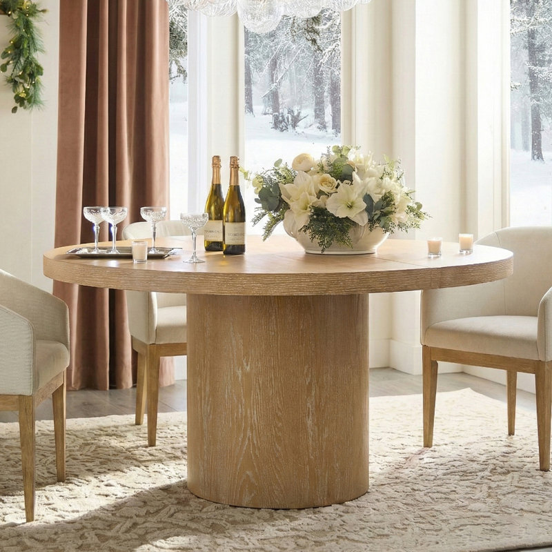 47" Solid Round Pedestal Kitchen Dining Table, Natural