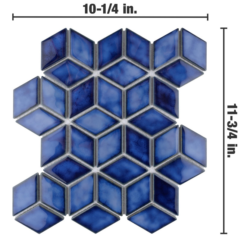 Hudson Rhombus 10-1/4 " x 11-3/4 " Porcelain Mosaic Wall and Floor Tile, Sapphire