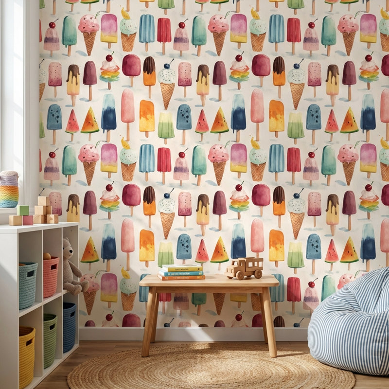 Ice Cream Wallpaper Modern Summer Wall Mural, Non-Pasted