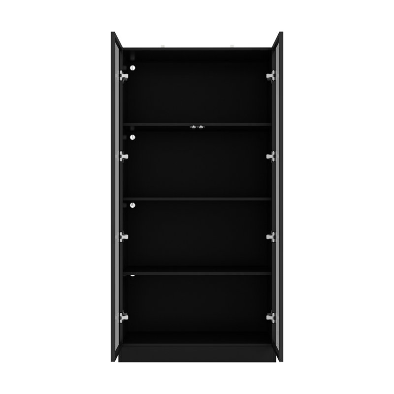 Bibliothèque 63 pouces H 63 po x l 31,5 po avec portes en verre et lumière DEL, Noir