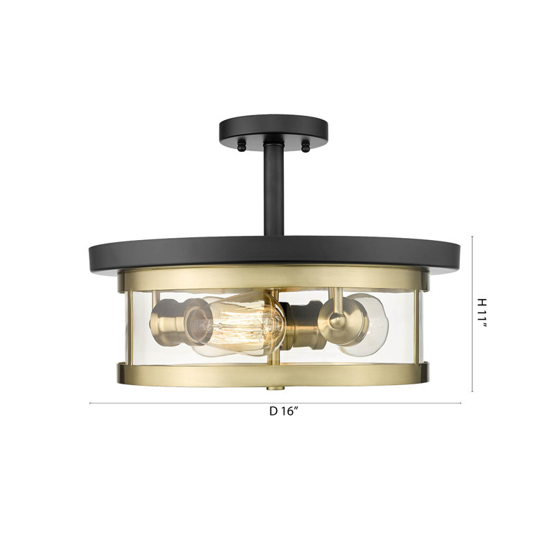 Plafonnier encastré 3 lumières avec abat-jour en verre, Noir et or