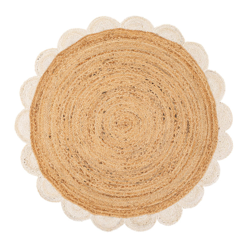 Scallop Braided Jute Hand-Braided Area Rug, Round 4'1"