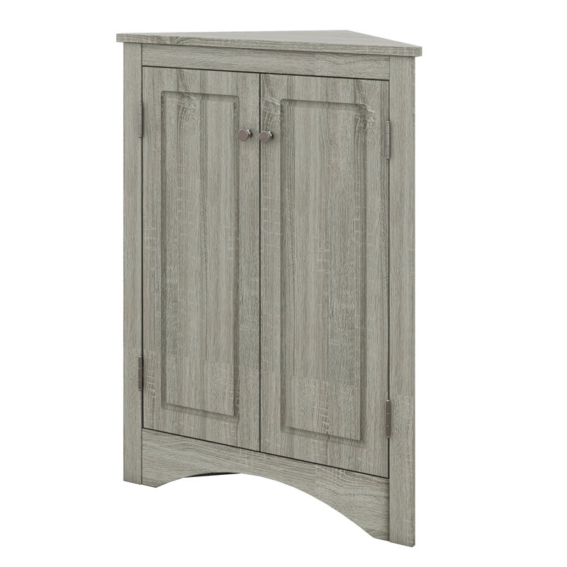 Corner Storage Cabinet, Bathroom Triangle Floor Storage Cabinet With Adjustable Shelves, Freestanding Floor Cabinet With 2 Doors