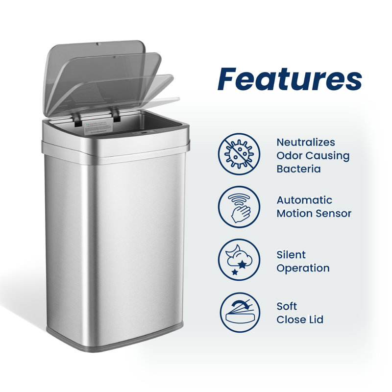 Odour Neutralizing Smart Trash Can, UV + Ozone Dual Purification, Odour Control Motion Sensor, Stainless Steel, Nova Series