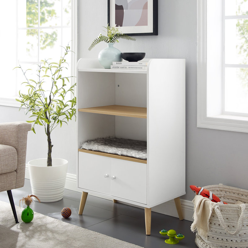 Becky 39" White Single Rest Cat Tree Bookshelf With Drawer