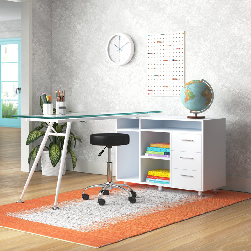 L-Shaped Glass Solid Wood Executive Desk