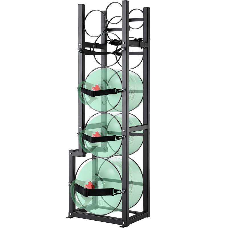 Solution de rangement pour réservoir - support cylindrique de 15,55 po x 12,99 po x 49,8 po, pouvant accueillir des réservoirs de 50 lb et 30 lb, acier au carbone avec une excellente durabilité, support d'oxygène à sangles en nylon à fixation rapide pour les tailles de tailles, fait de