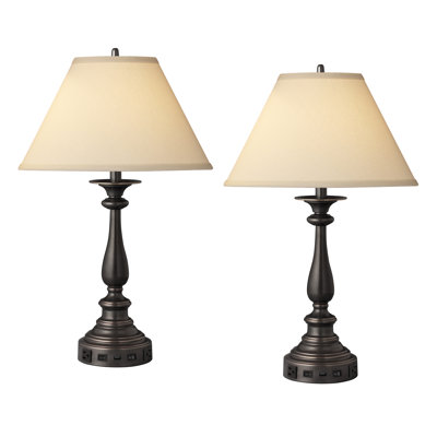 Ensemble de lampes de table en bronze Madison 29 "avec prise USB et prise Traditional