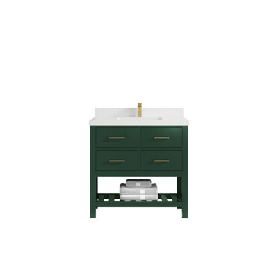 Parker Teak 36'' Single Bathroom Vanity with Marble Top