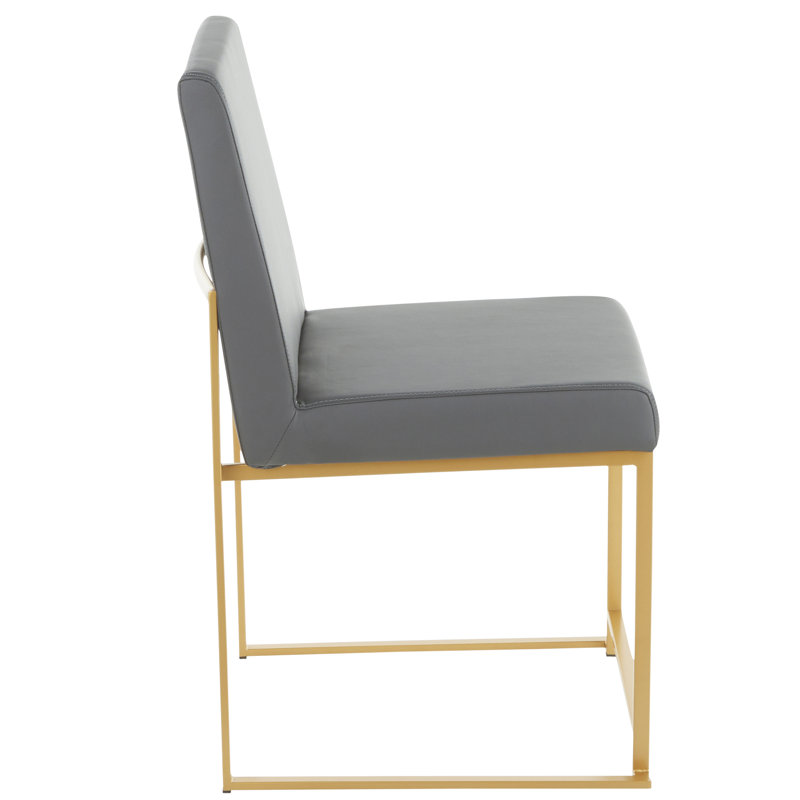 Ernestine 19.25'' H Upholstered Metal Side Chair, Gold, Gray Faux Leather