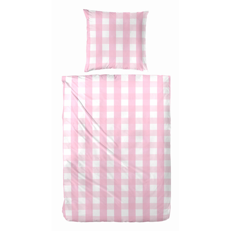 Thursten Cotton Chequered Duvet Cover Set with Pillow Shams, Single Duvet Cover + 1 Standard Pillowcase, Pink