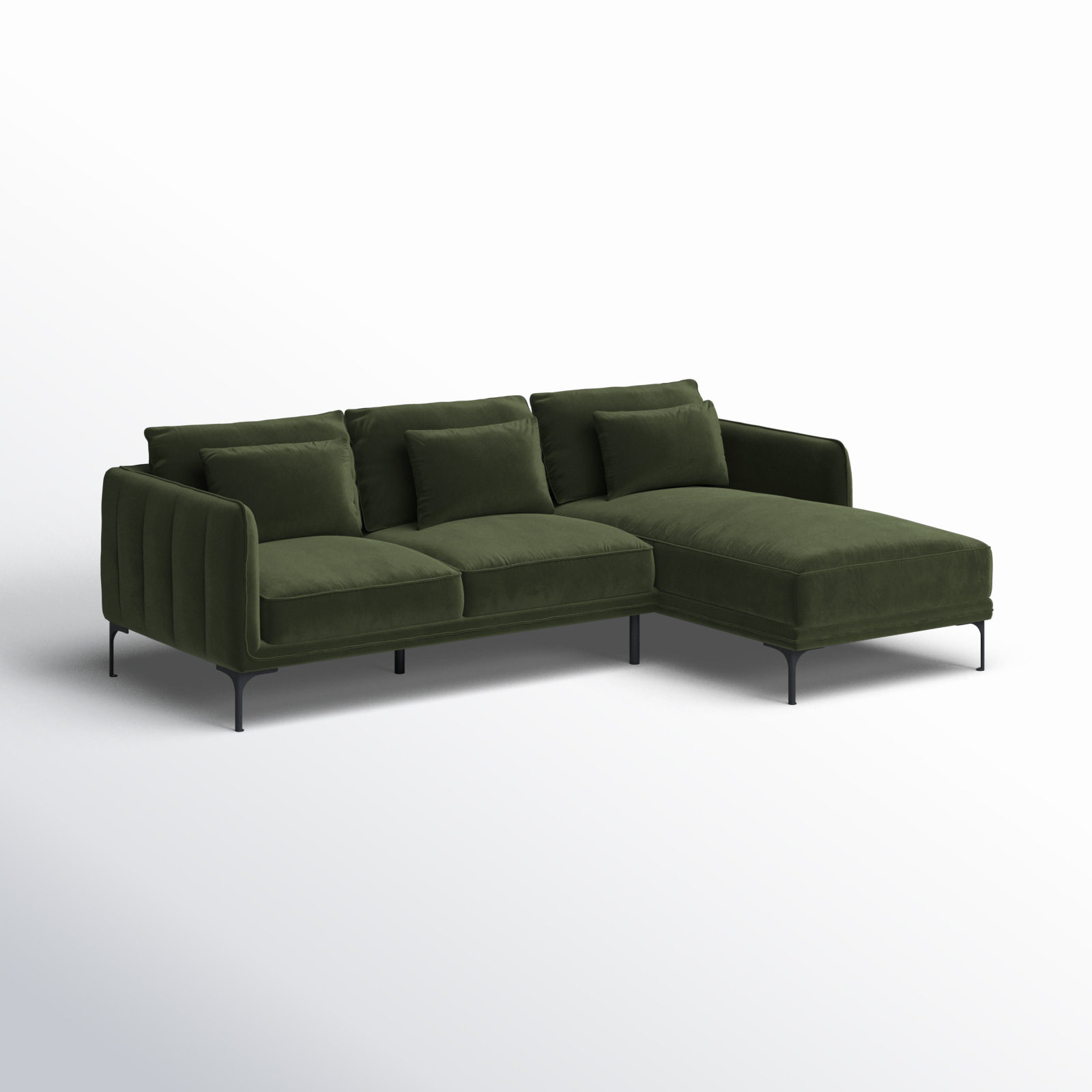 Rae Velvet Modular Sectional, Green Cotton Blend, Right Hand Facing