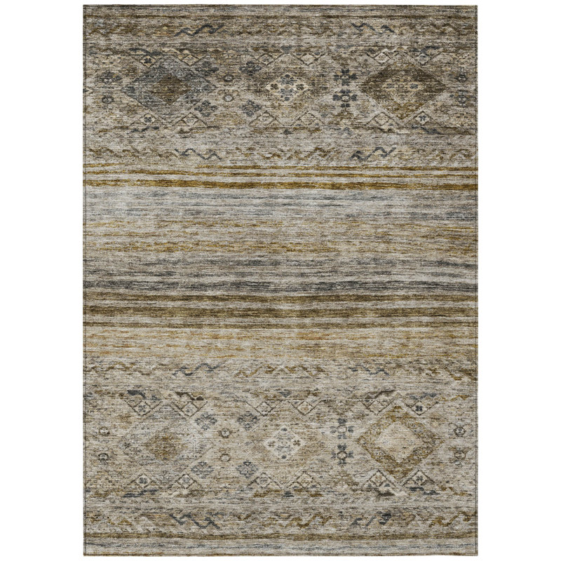 Tapis intérieur brun 10 pi x 14 pi brun clair à motif floral lavable