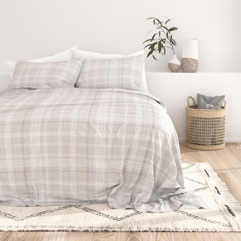 Simply Soft™ Thatch Pattern Microfiber Sheet Set, California King Sheet Set+Fitted Sheet+2Pillowcase, Gray