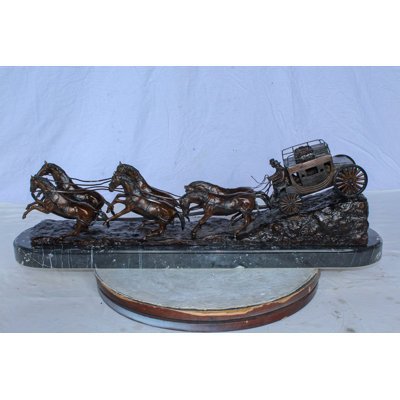 Stagecoach Bronze Replica Sculpture of M. Russell 40" x 9" x 13"H