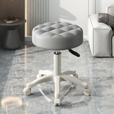 Small Chair Round Rolling Stool With Wheels Pu Leather Height Adjustable Swivel Drafting Work Spa Salon Stools Home Office Chair