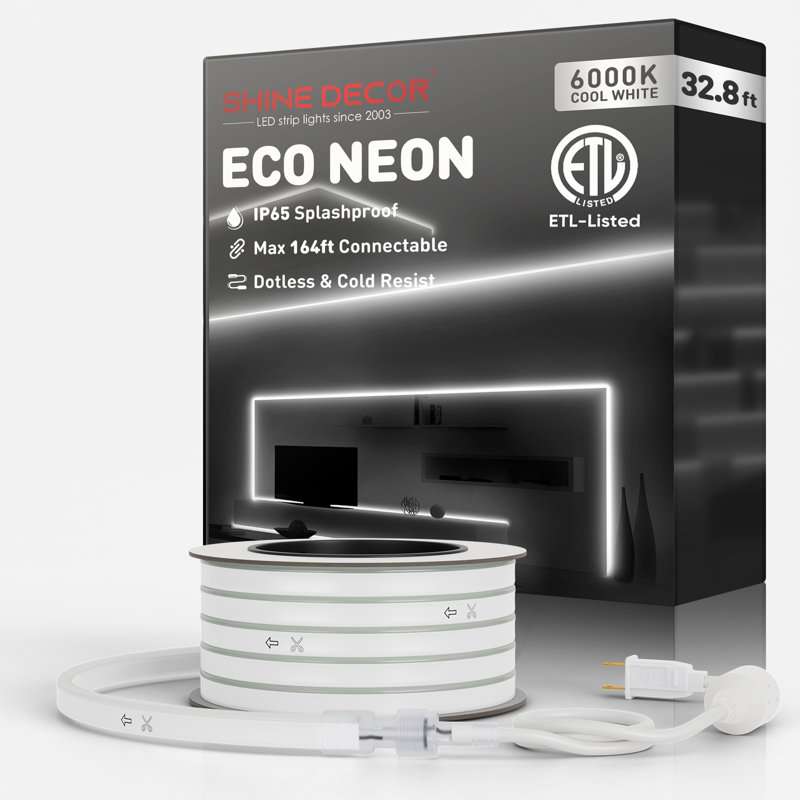 Shine Decor 120V Neon Rope Lights 6000K Cool White, 396"