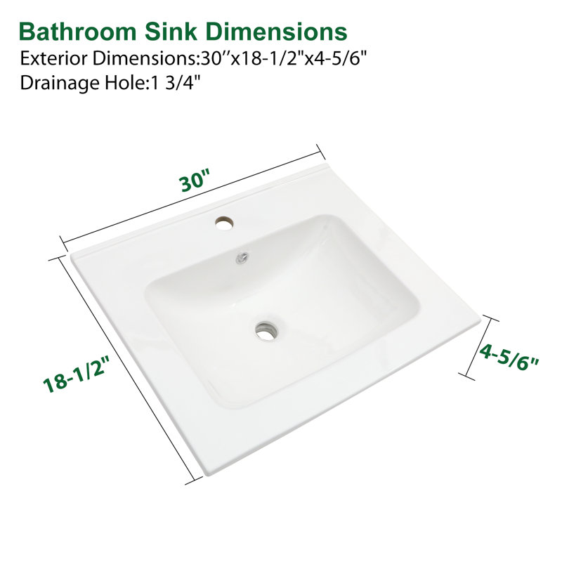 Dessus de meuble-lavabo simple 24 po en céramique avec lavabo, trop-plein (dessus seulement) 24 po, Simple