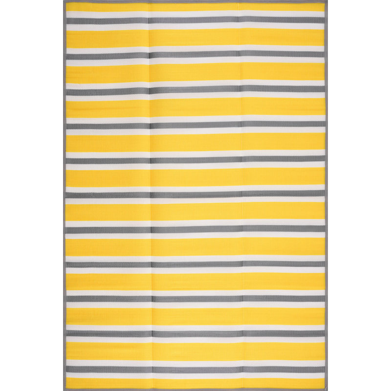 Tapis contemporain à rayures Seattle, jaune, Rectangle 7 pi 11 po x 10 pi 3 po