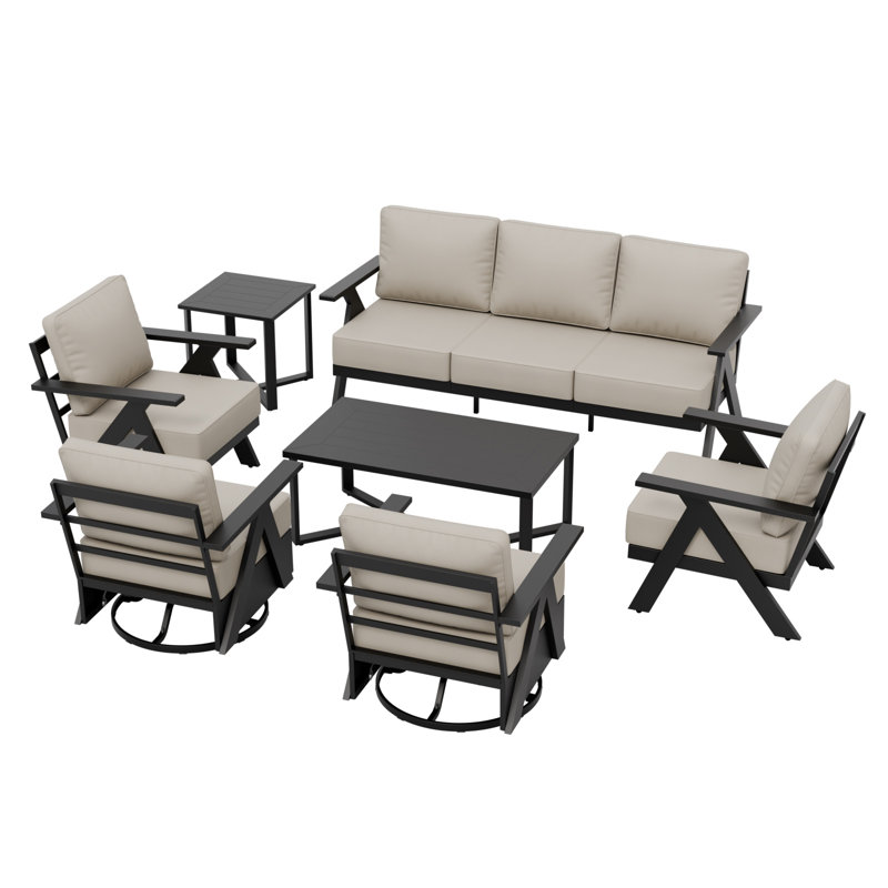 Ensemble de conversation d'extérieur en aluminium avec table basse 7 pièces, Beige
