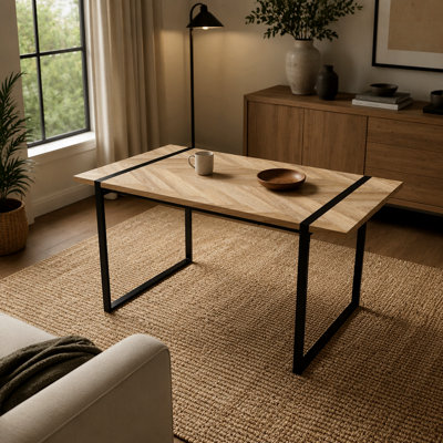 Table de salle à manger 59 po en bois aggloméré rectangulaire industriel moderne de 59 po, pour 4 à 6 personnes, plateau de table en bois d'ingénierie de 1,5 po d'épaisseur et pieds rectangulaires noirs en métal, utilisés pour la maison et la cuisine