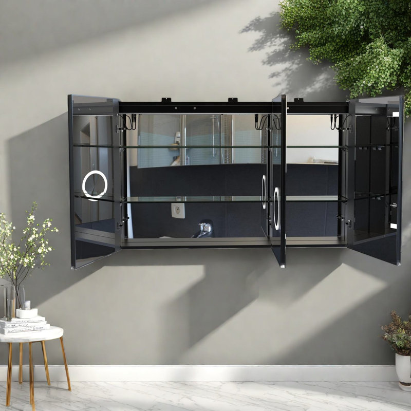 Armoires à pharmacie à DEL, rangement moderne en miroir en alliage d'aluminium pour la maison