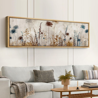 Rustic Floral " Blossoming Flowers On Teal Background Modern Art Calm Warm Extra Large Artwork Pictures "