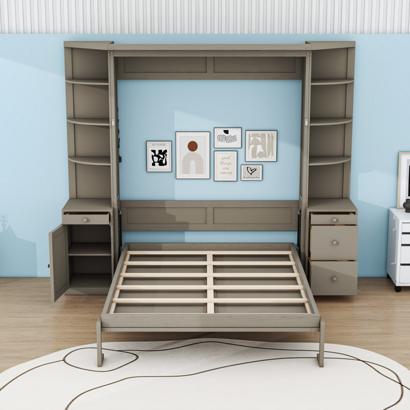 Lit escamotable avec bureau, tablettes et armoires Murphy, Grey