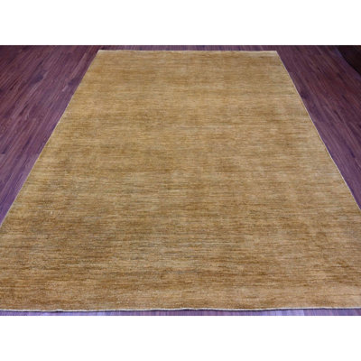 Tapis oriental 8 pi x 9 pi 9 po brun uni, motif uni uni, en laine Ghazni filée à la main, luxuriante et moelleuse